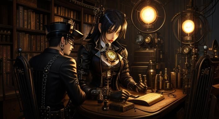 Surreal Steampunk Engine in Cyberpunk Style