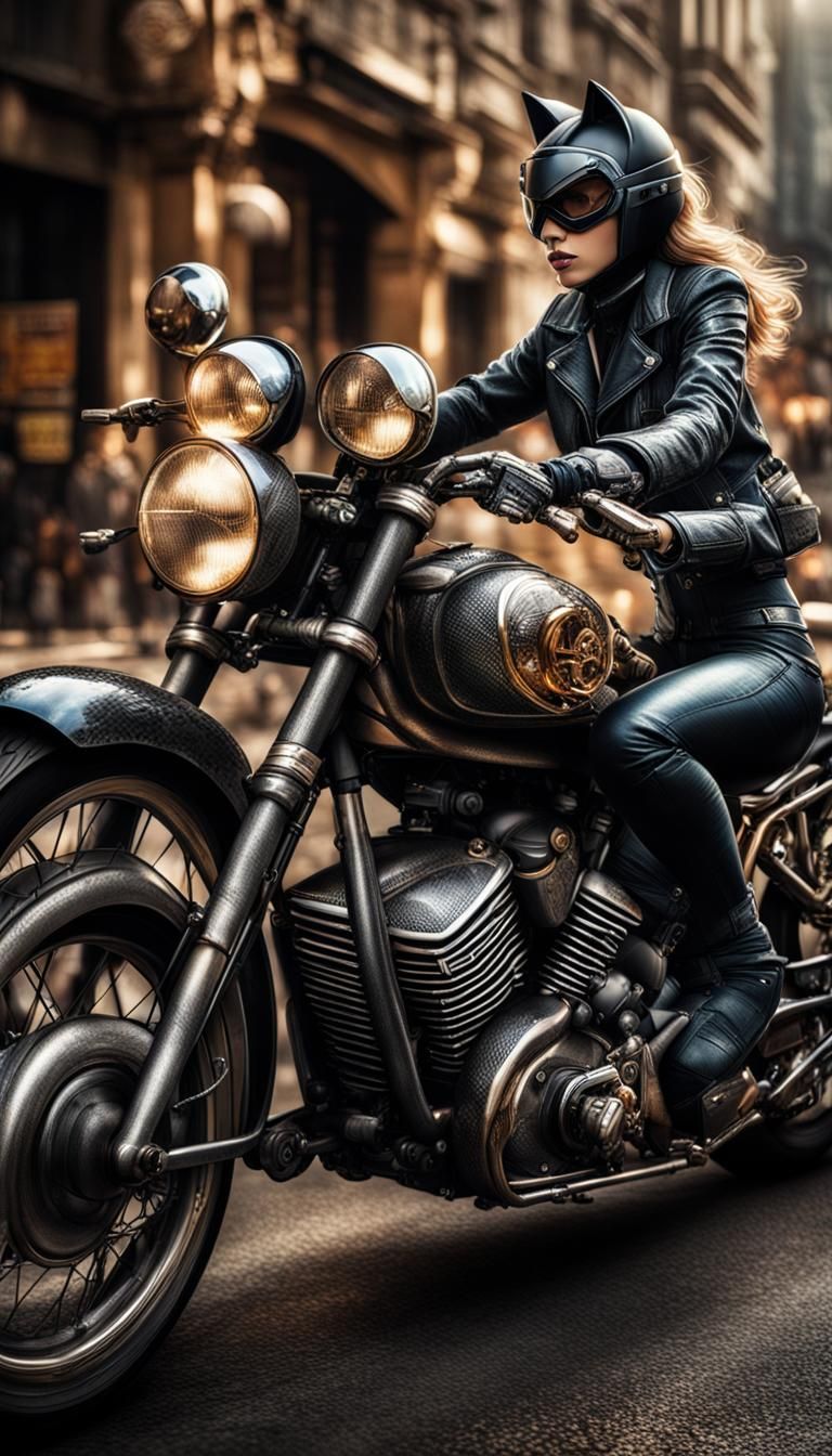 Cat women riding motorcycle