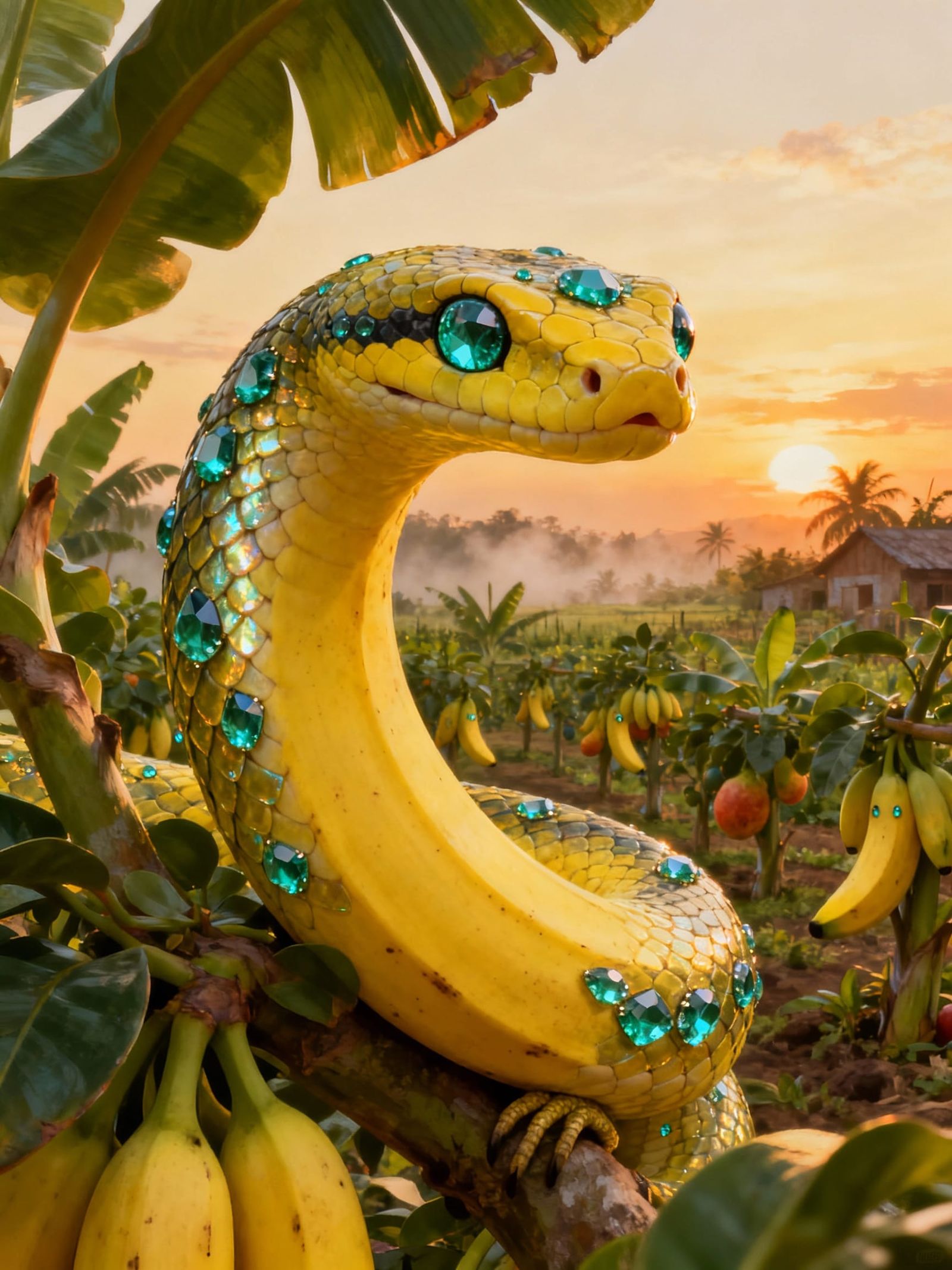 Whimsical Banana Boa Hybrid with Gemstone Eyes