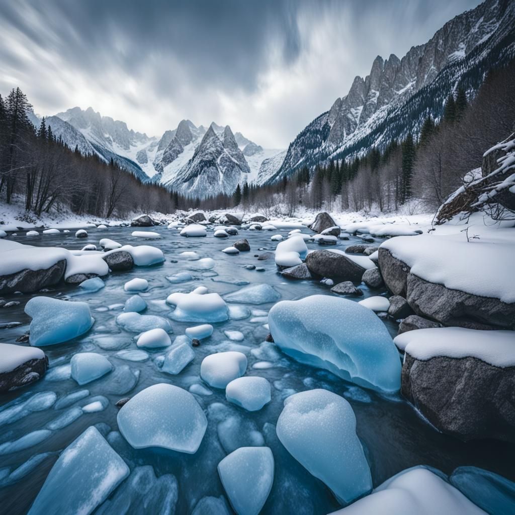 Frozen mountain river