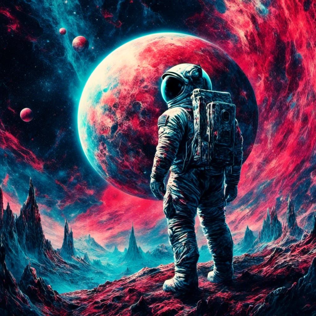 Cosmic Convergence: Astronaut at Nighttime Moon