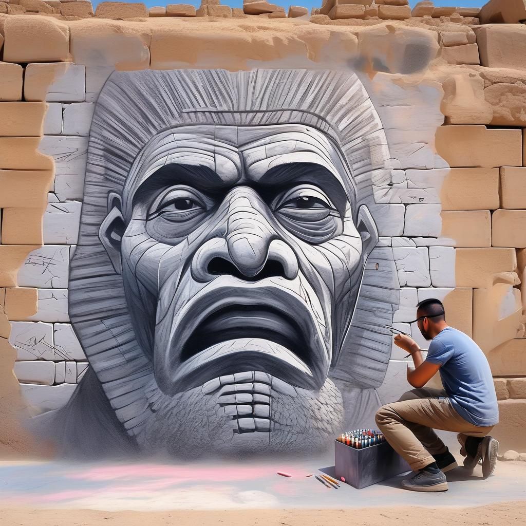 Chalk Art Monster Breaks Through Giza Pyramid Wall