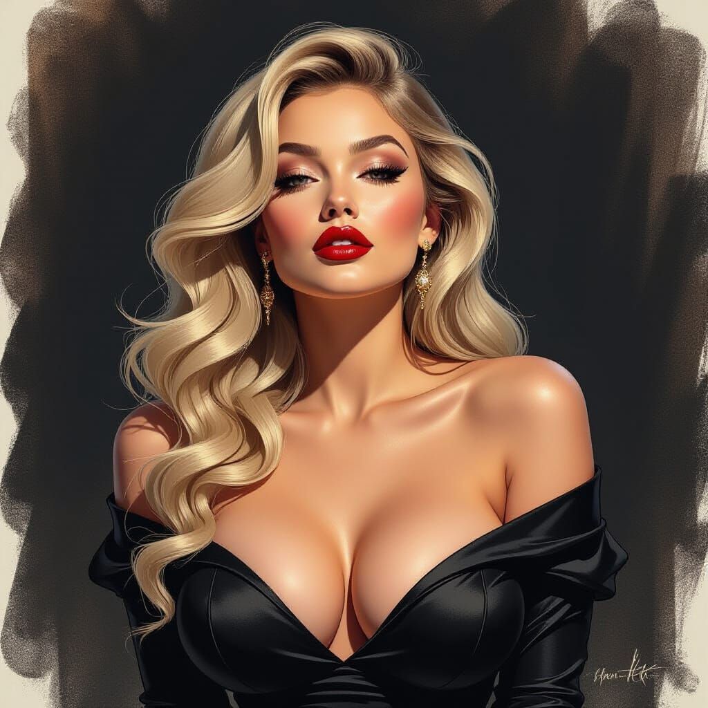 Charcoal Portrait of a Sultry Woman with Dramatic Shadows