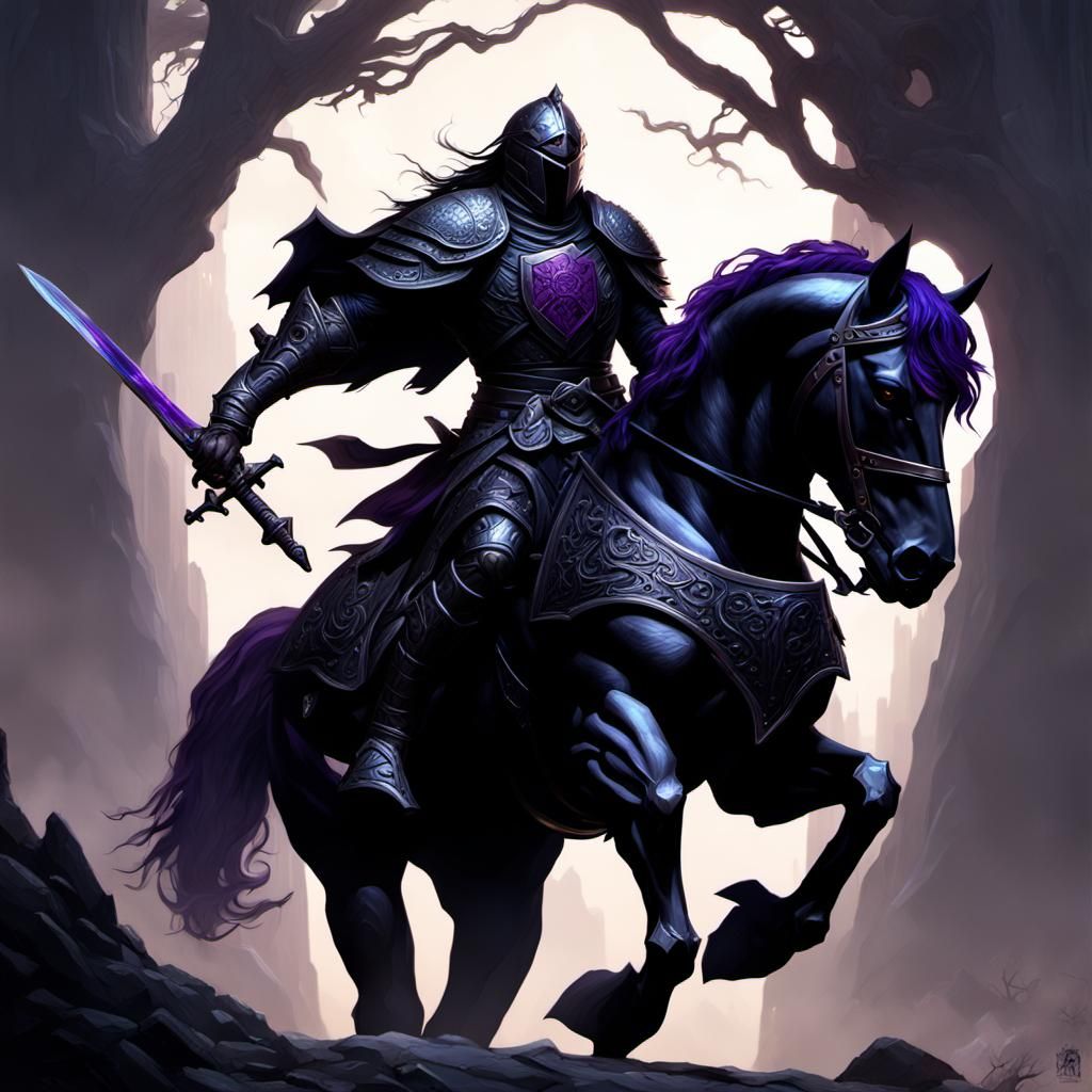 Young Knight, muscular, Black Rose Sigil, Riding a black war horse, Black Rose Sword