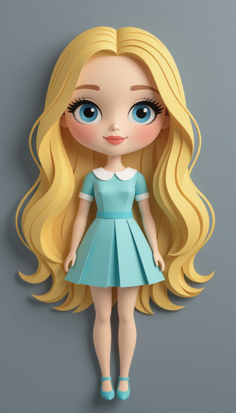 Realistic 2D Paper Doll with Blonde Hair