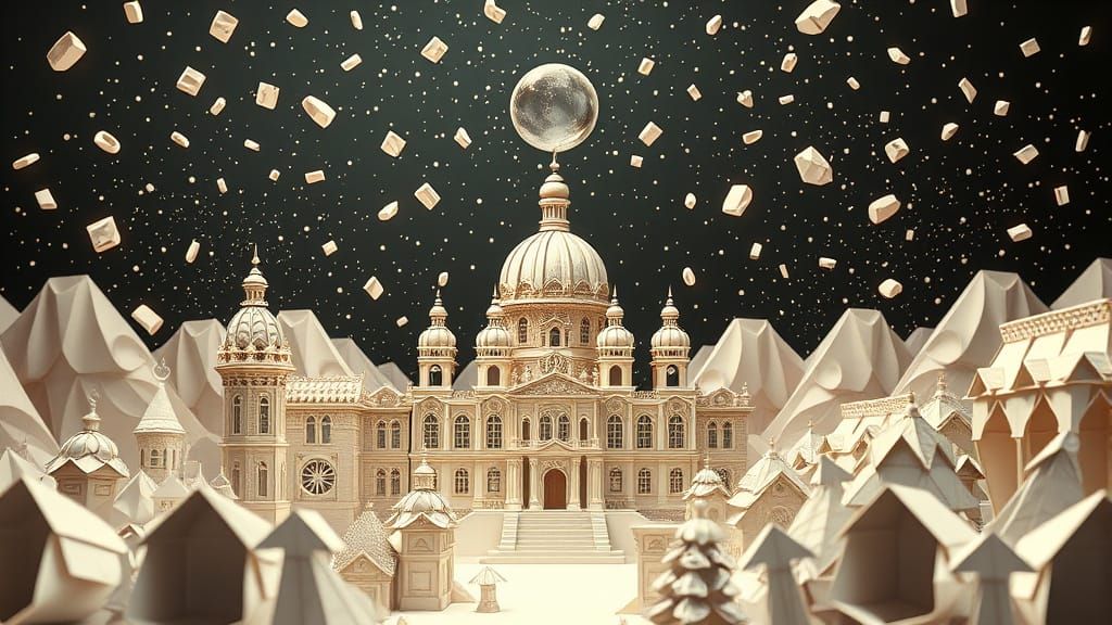 Majestic Paper Palace Under Crystal Dome Shield