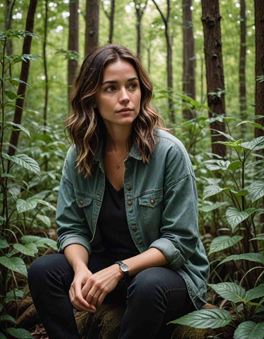 Monochrome Portrait of Woman in Exotic Forest