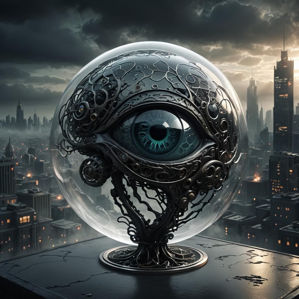 Biomechanical Brain in Glass A: Dark Fantasy 3D Render