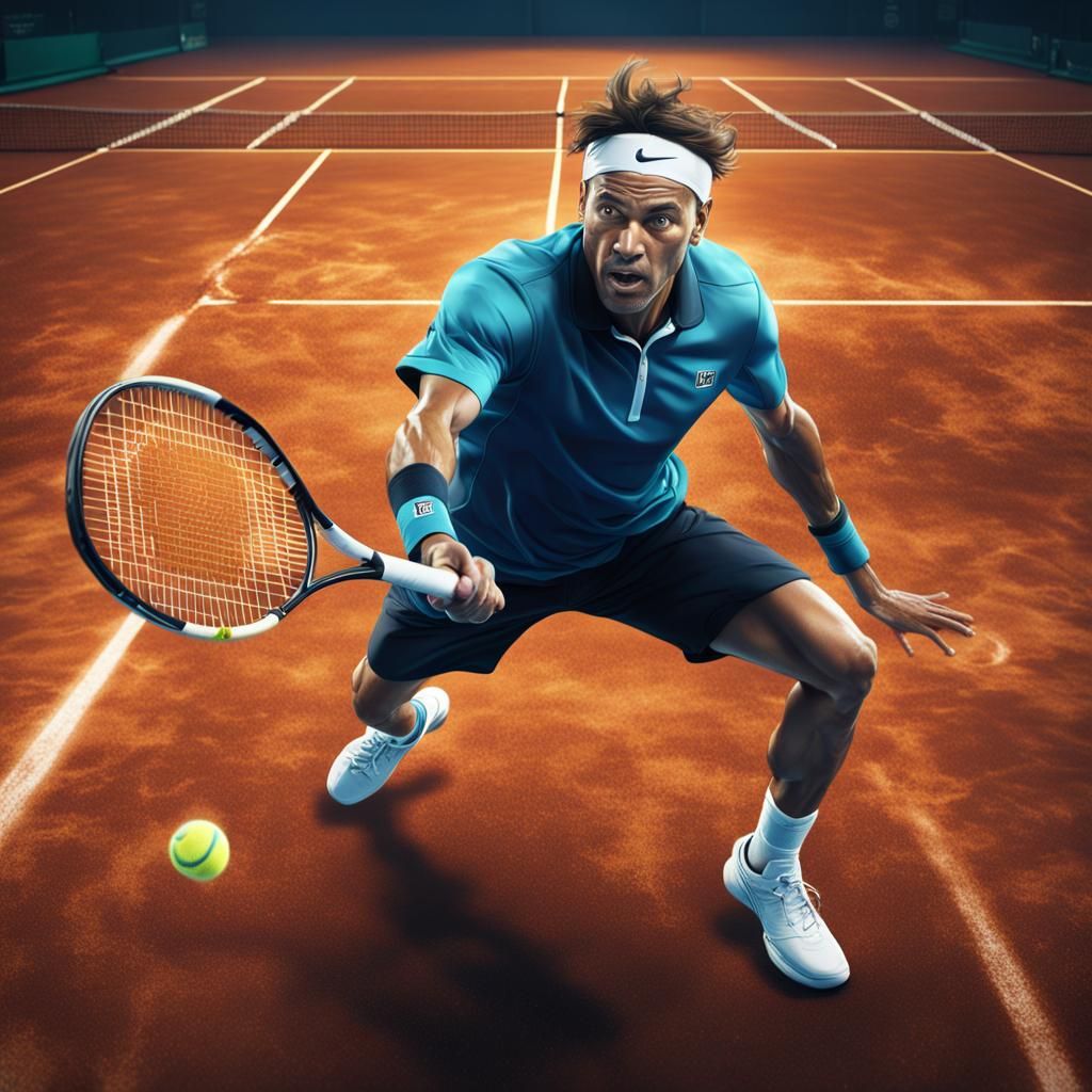 Dramatic Tennis Player Dive: Detailed Matte Painting