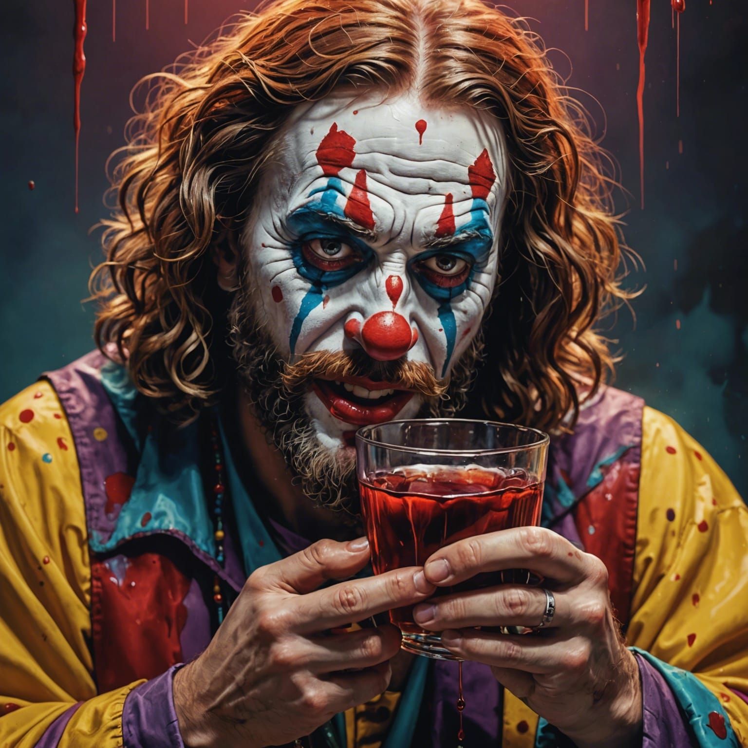 Hyperrealistic Clown Jesus Apostles Drinking Blood