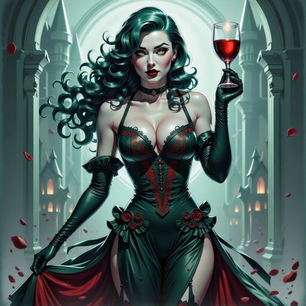 Gothic Anime Vampire Queen in Dark Fantasy Style