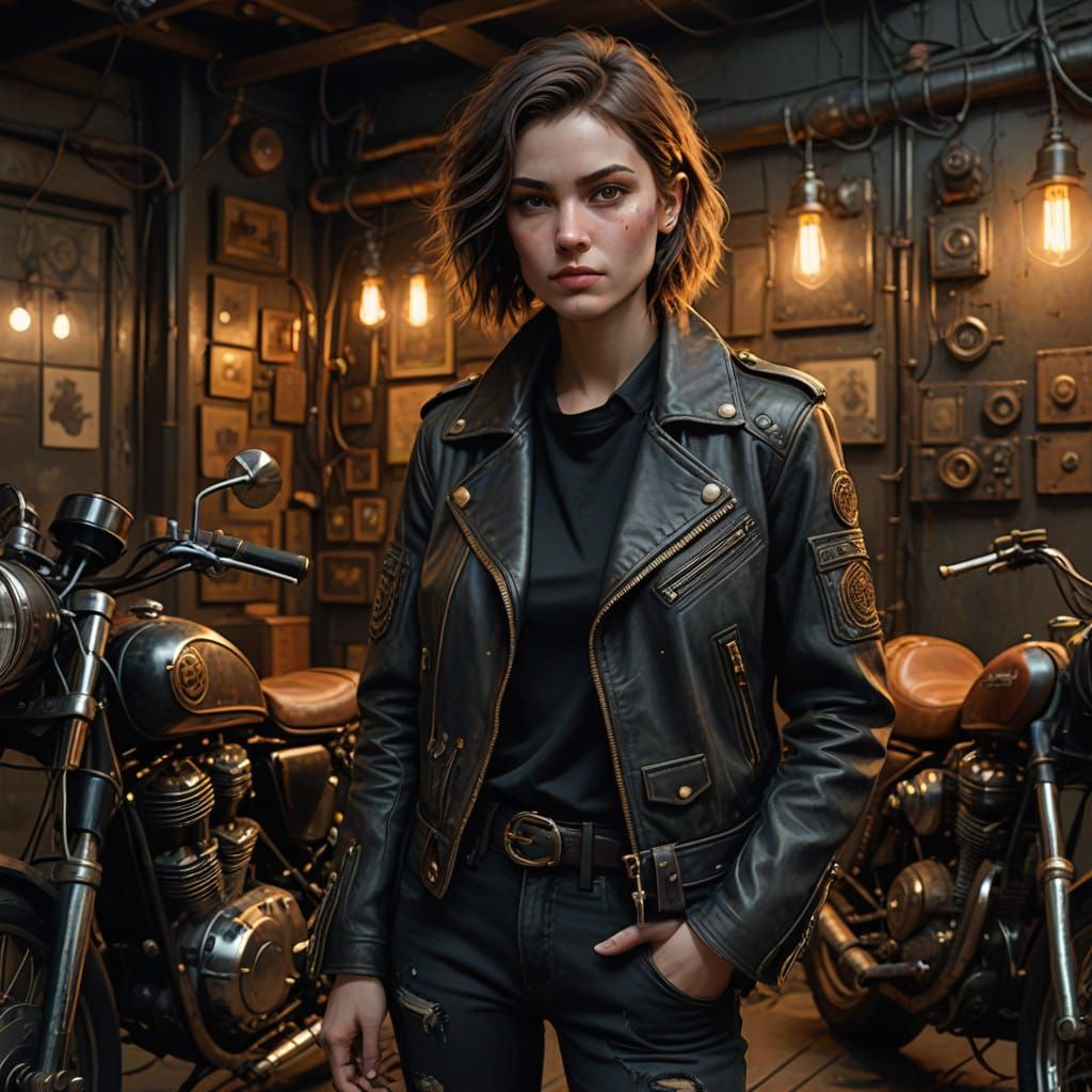 Moody Biker Chic in Dark Cyberpunk Accents