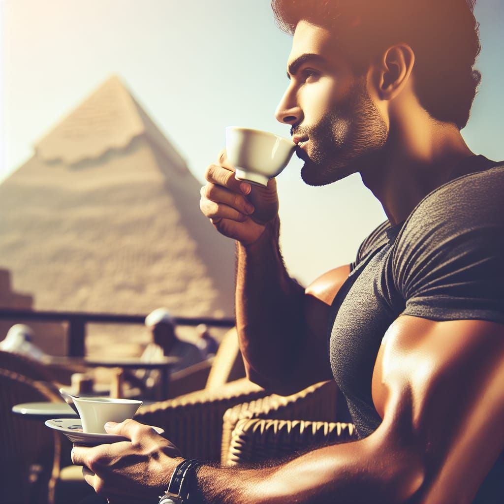 Young Egyptian sitting outside a cafe in giza