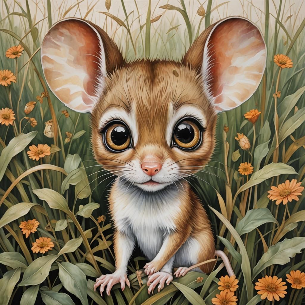 Big Eye Baby Field Mouse in Keane Style