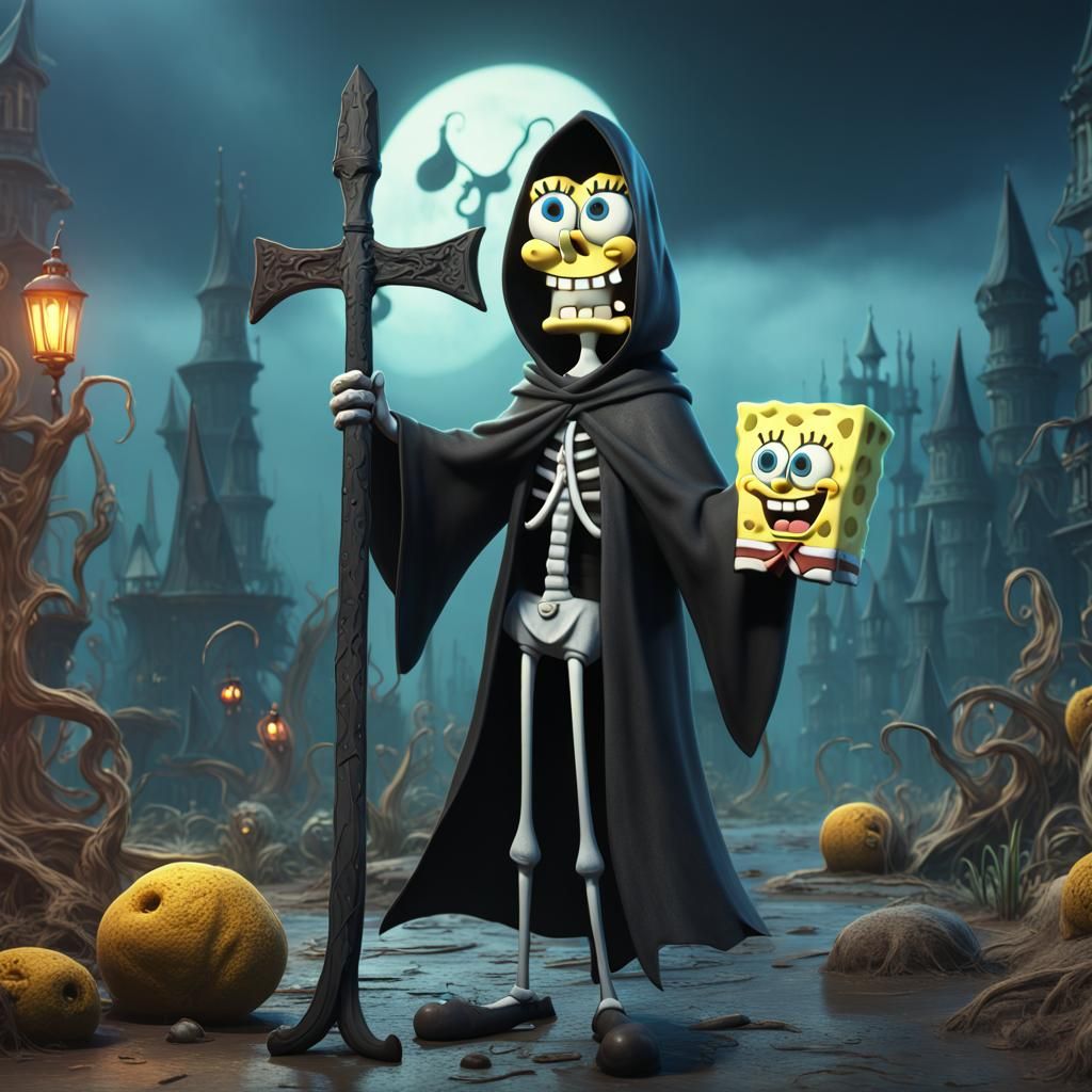 Spongebob as Grim Reaper: Detailed Matte Painting