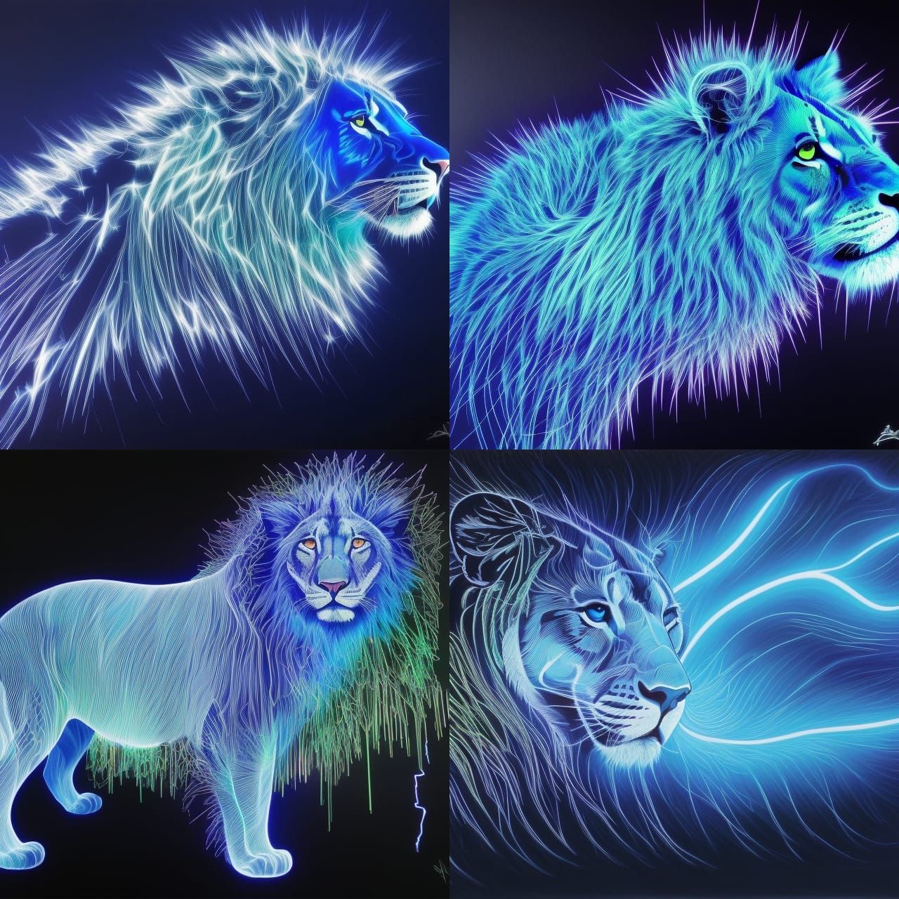 Electric Lion Portrait in Mixed Media Style