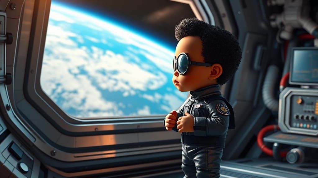 Chibi Nick Fury Gazing at Earth From Space