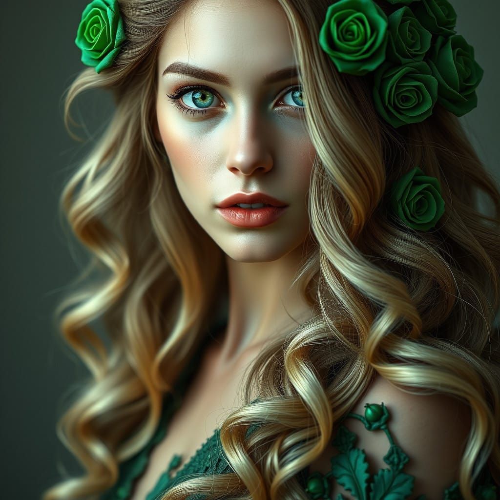 Enchanting Hyperreal Portrait of a Woman in Green