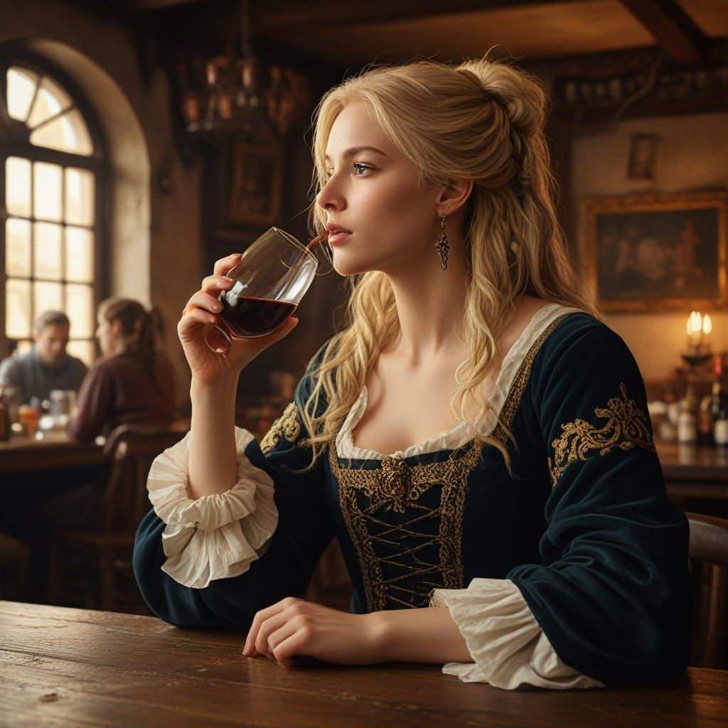 Female Pirate in Tavern, Renaissance Style Painting