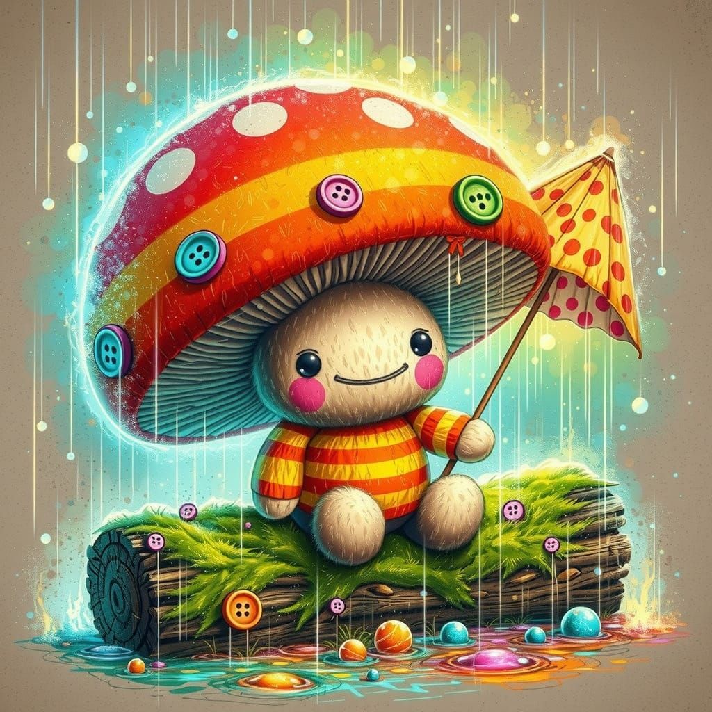 Mushroom Plush Toy in Grunge Post-Apocalyptic Scene