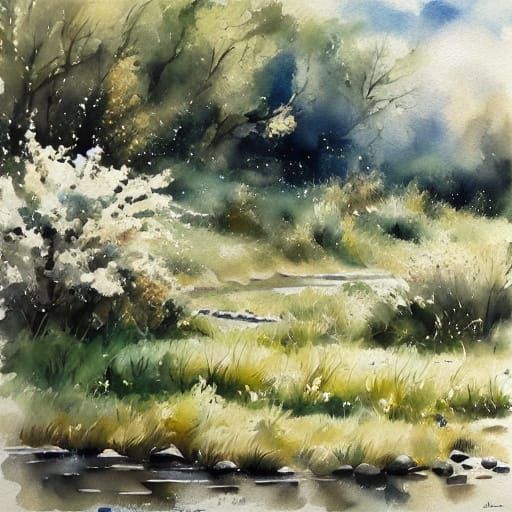 Idyllic Meadow in Impressionistic Airbrush Style