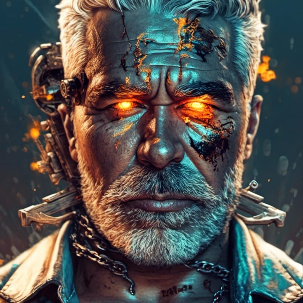 Futuristic Mechanical Pirate Face in Hyperrealistic Style