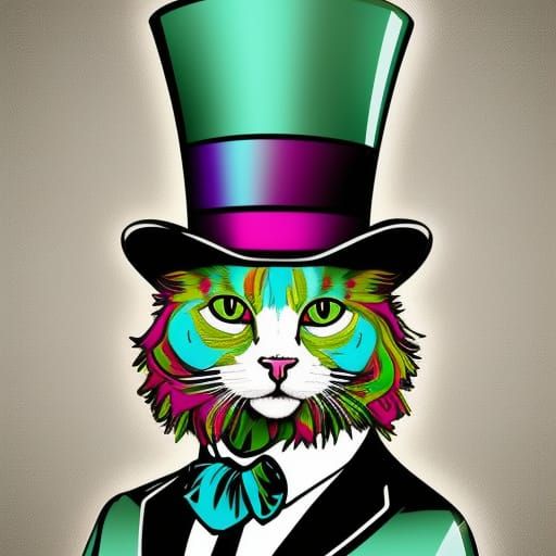 Psychedelic White Cat Portrait in Digital Art Style