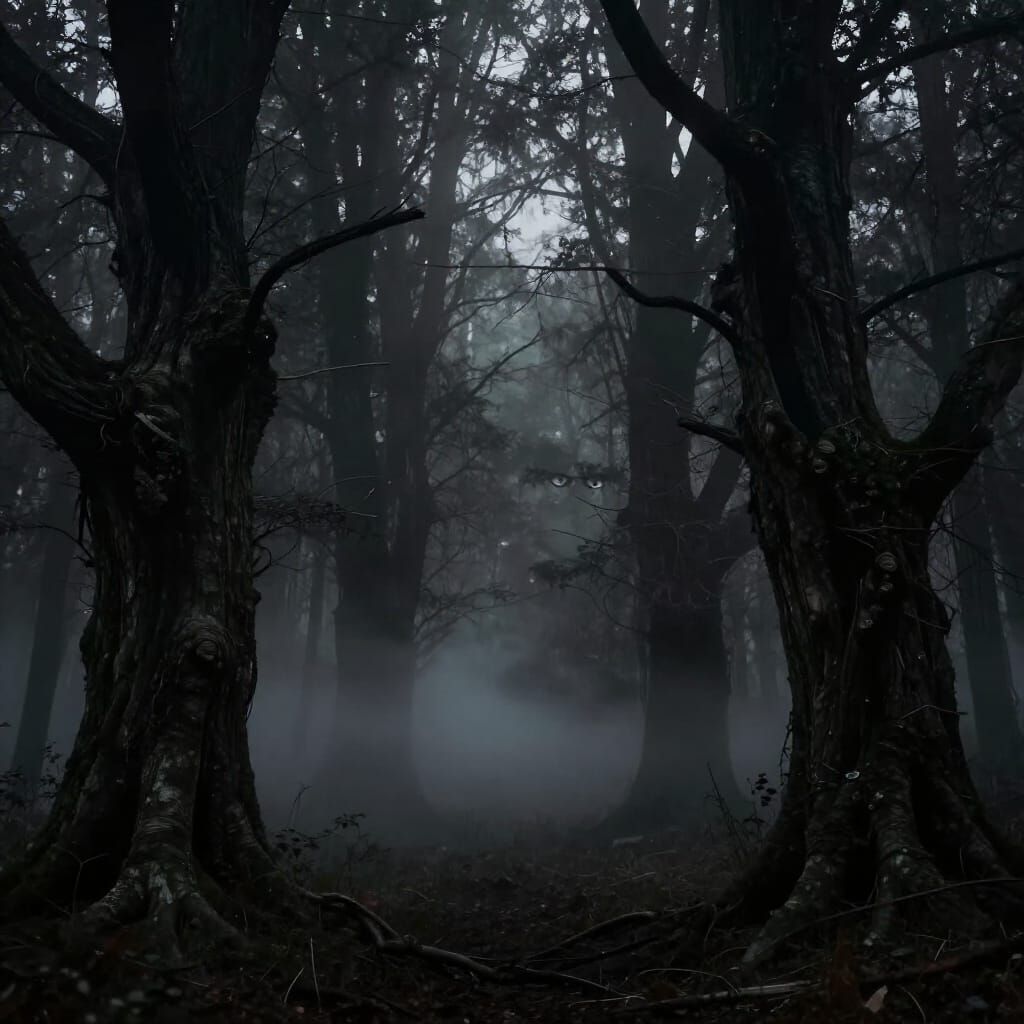 Creepy Forest Scene at Twilight Dark Fantasy Art