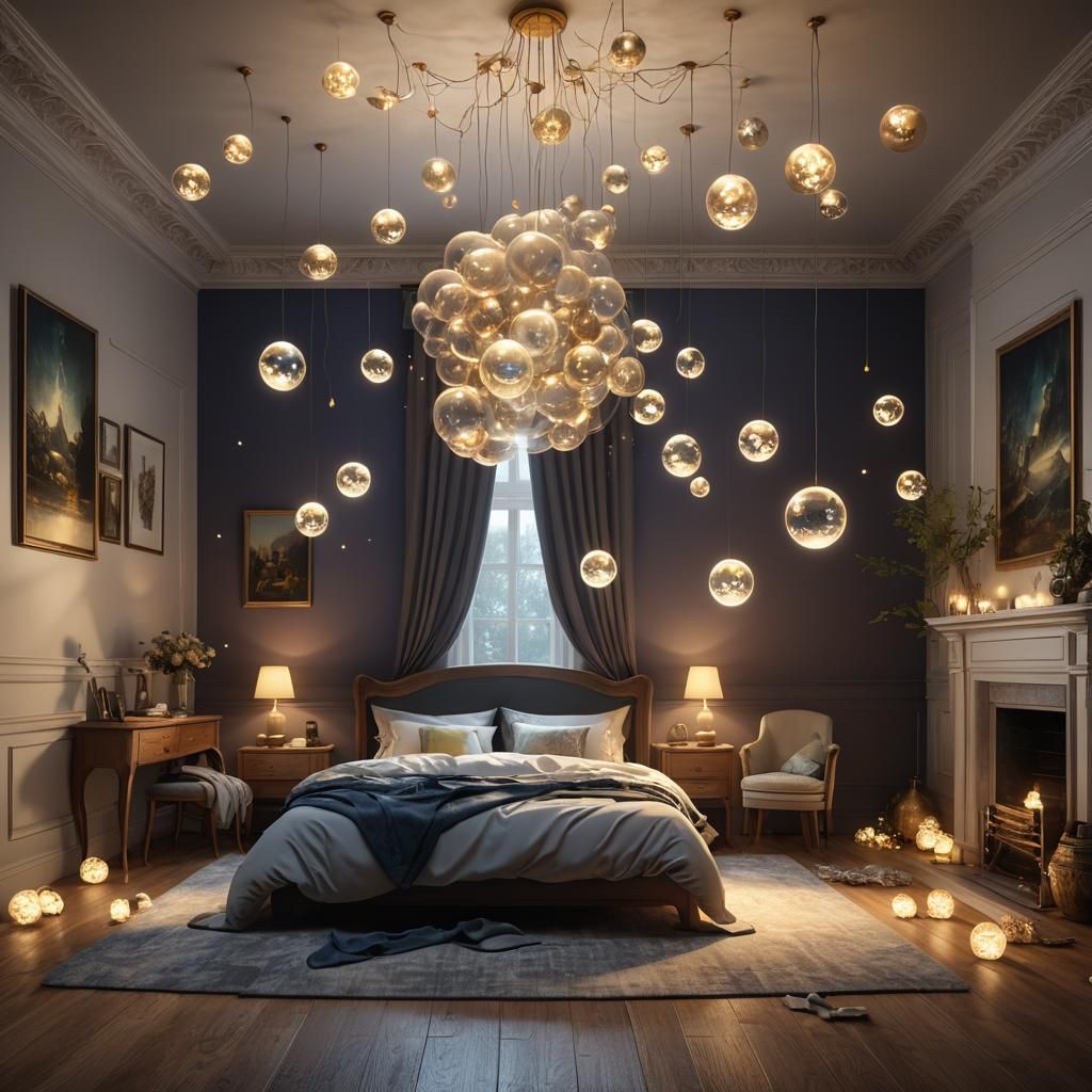 Floating Orbs of Light in a Bedroom