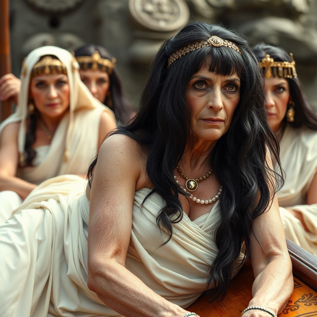 Elderly Cleopatra on Barge with Attendants