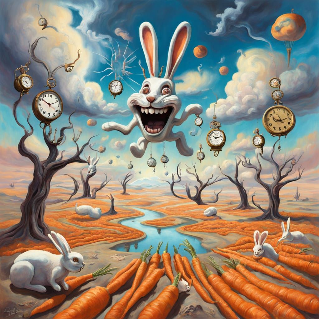 Surreal Bunny in Melting Desert Dreamscape