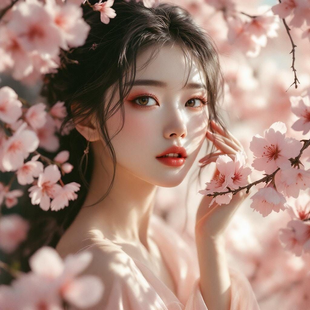 Delicate Cherry Blossom Fairy in Cinematic Film Still