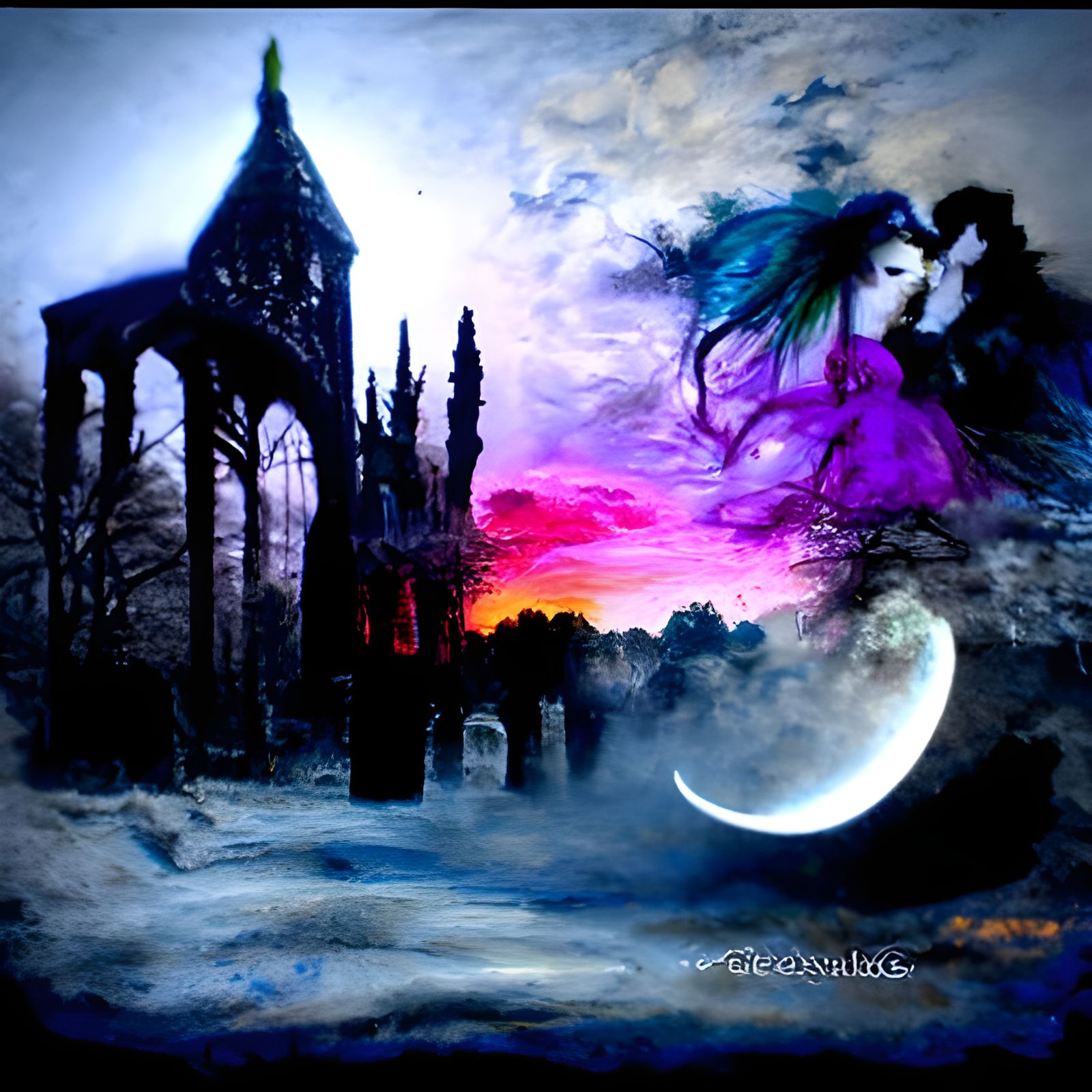 Gothic Twilight Moonscape in Romantic Style