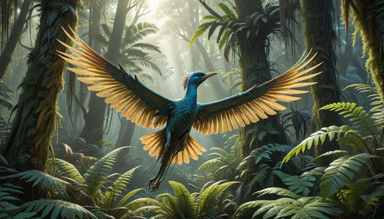 Prehistoric Avian Wonder Takes Flight in Ancient Forest