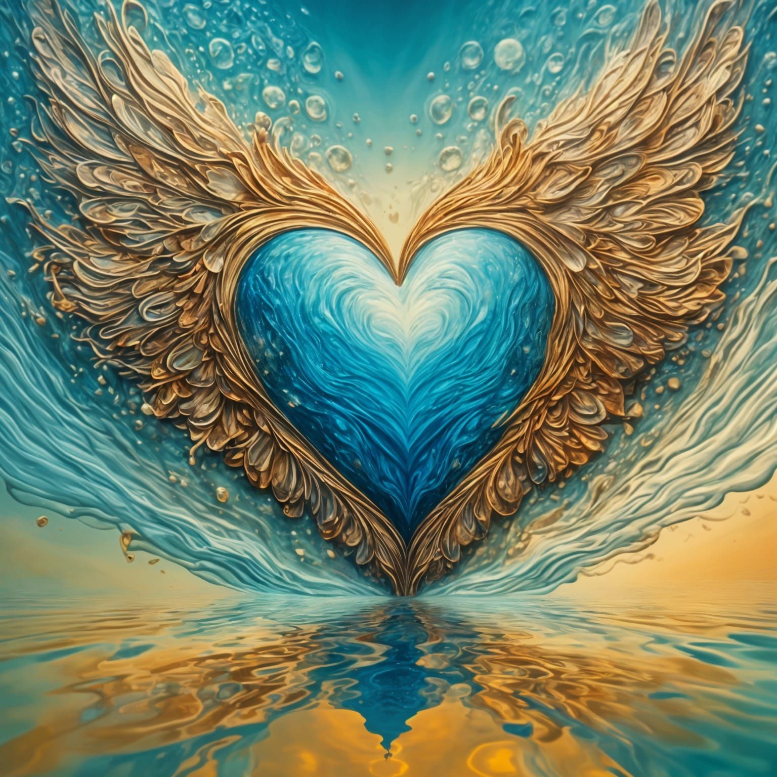 Symmetrical Heart with Wings Reflection