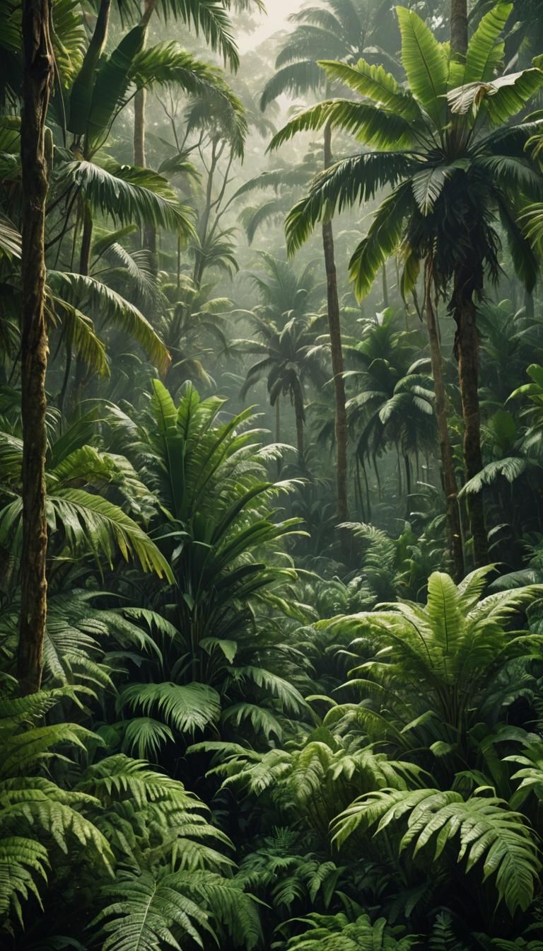 Lush Tropical Forest in Warm Sunlight