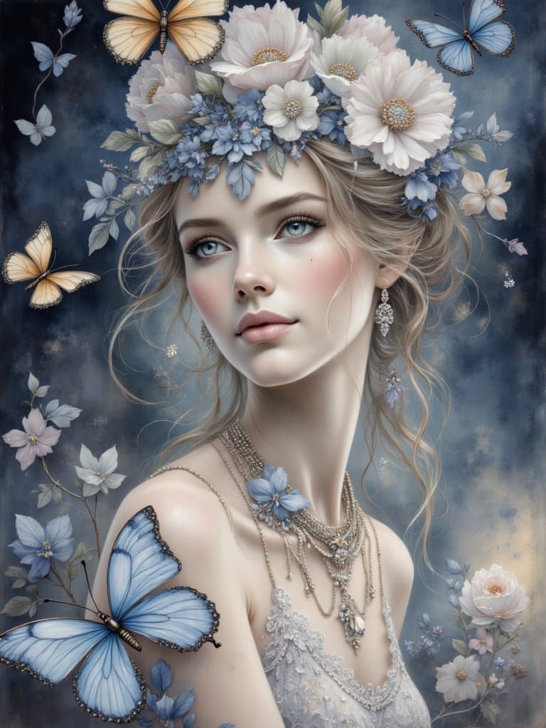 Ethereal Fantasy Portrait of a Girl Amidst Floral Mist