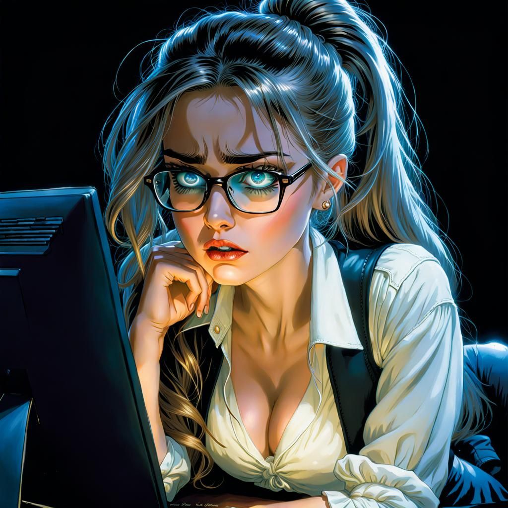 Frustrated Crying Hacker Portrait in Splash Art Style