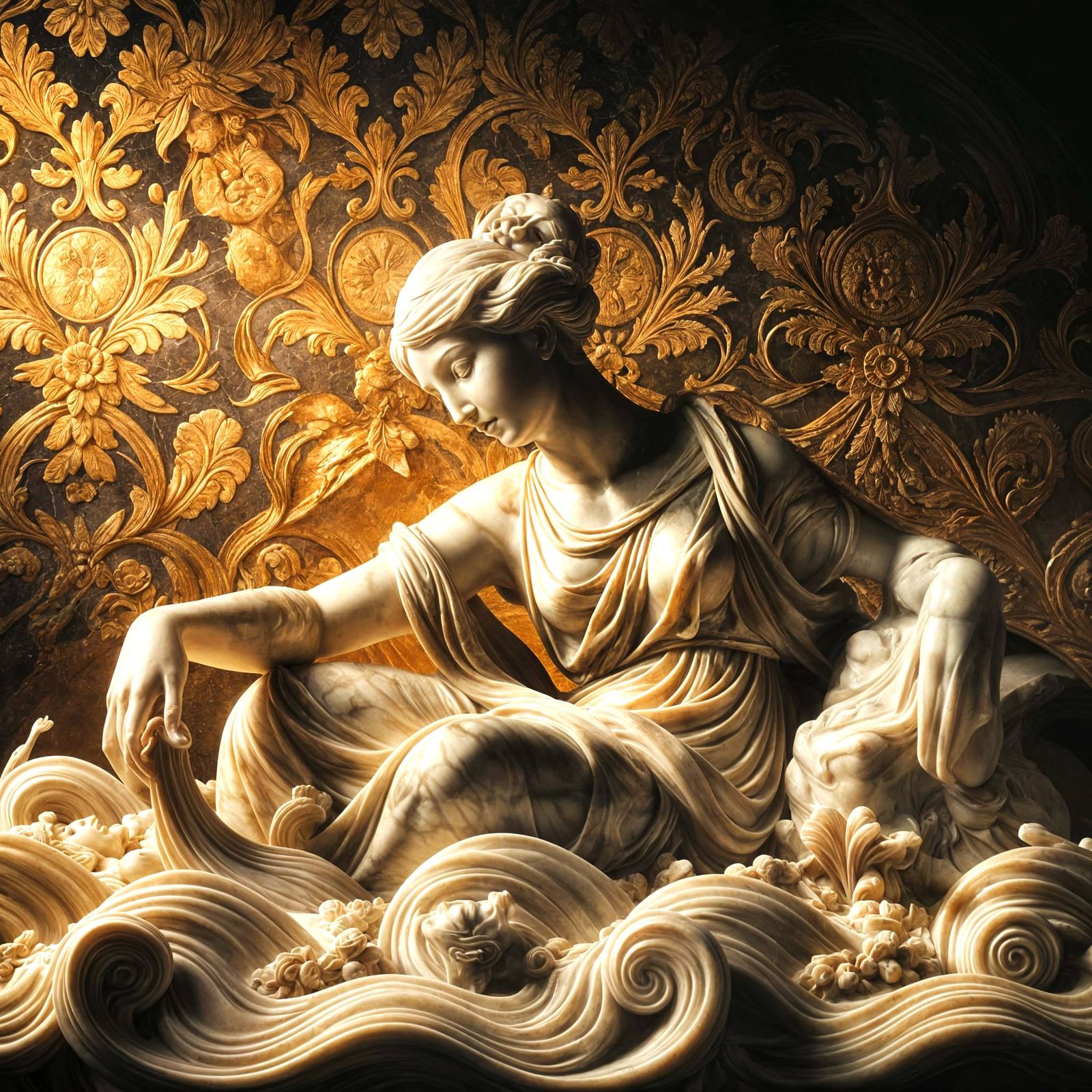 Baroque Marble Sculpture of Bathing Indian Woman