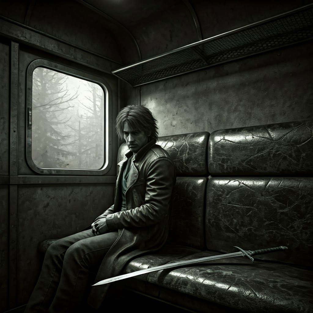 Dystopian Train Scene in Dark Industrial Style