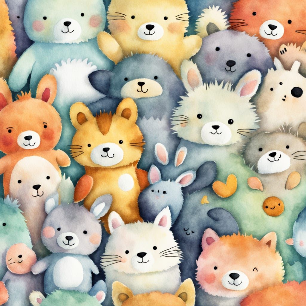 Felt Animals Play in Watercolor Style