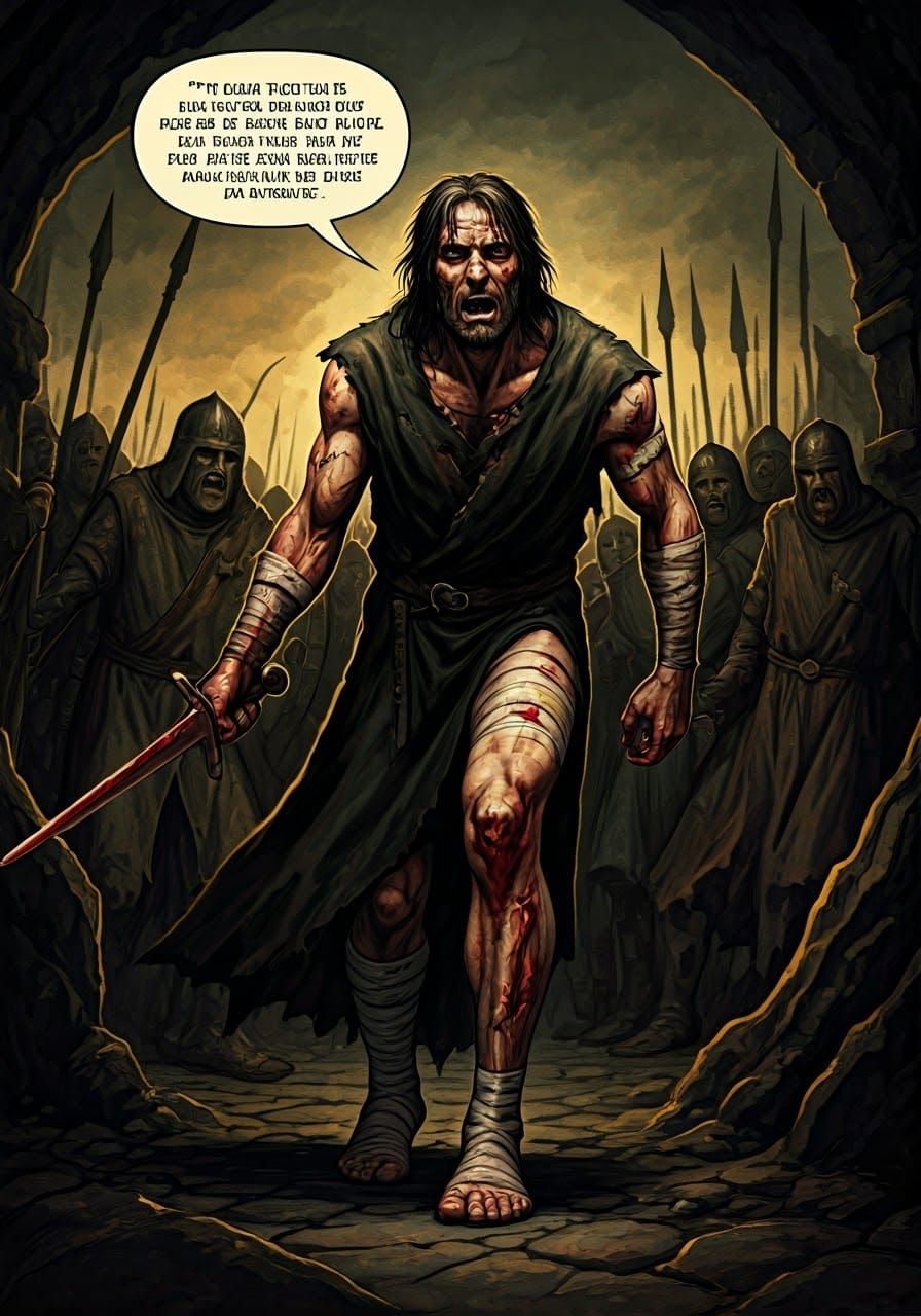 Wounded Man in Dark Fantasy Art Style