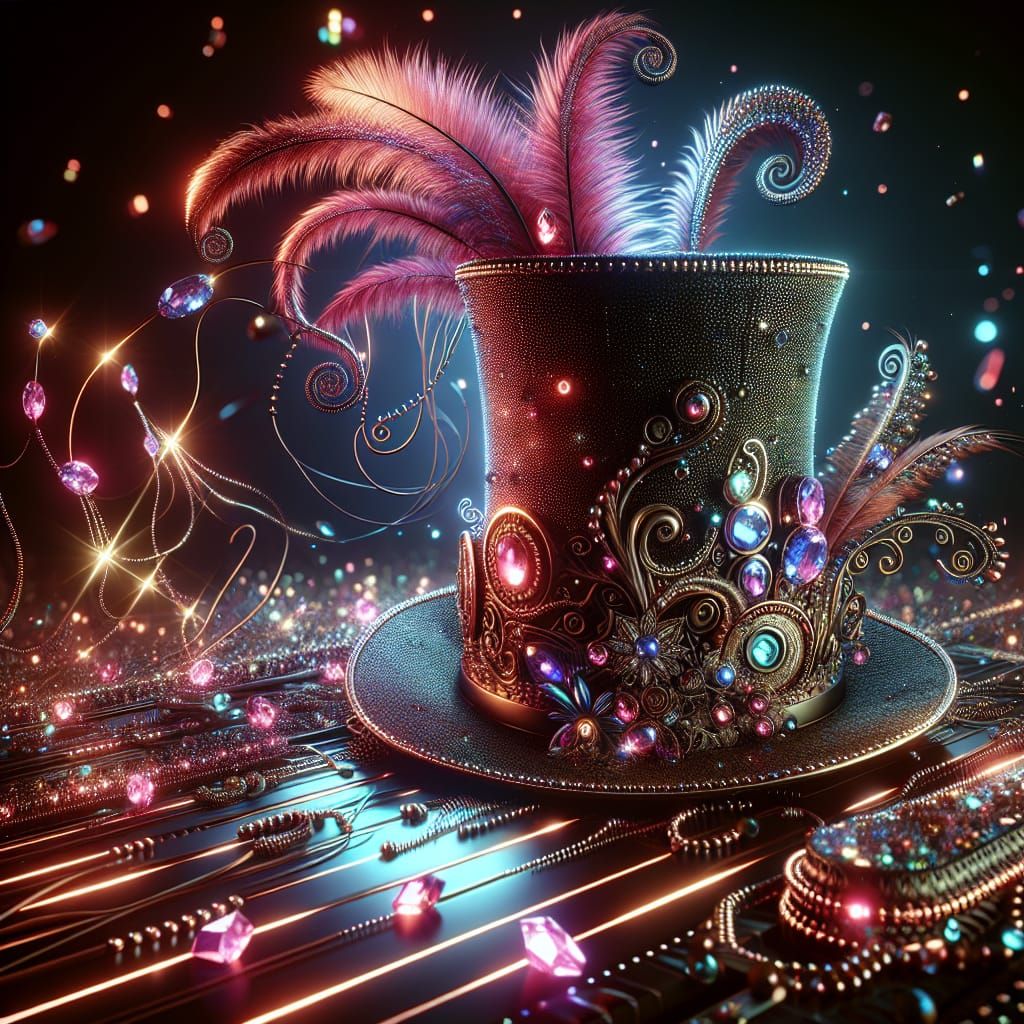 Luxurious Gem-Encrusted Top Hat in Neon Fantasy Art