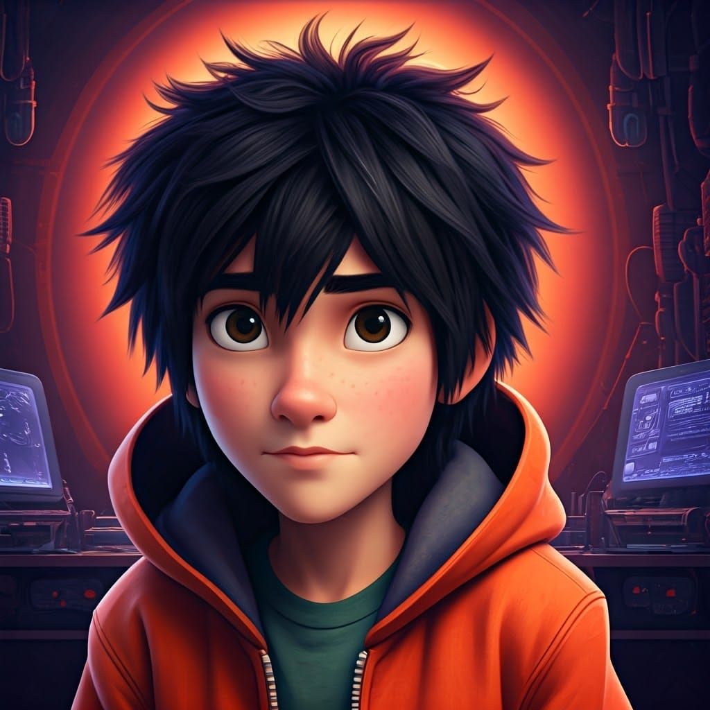 Hiro Hamada in High-Tech Lab, Matte Painting Style