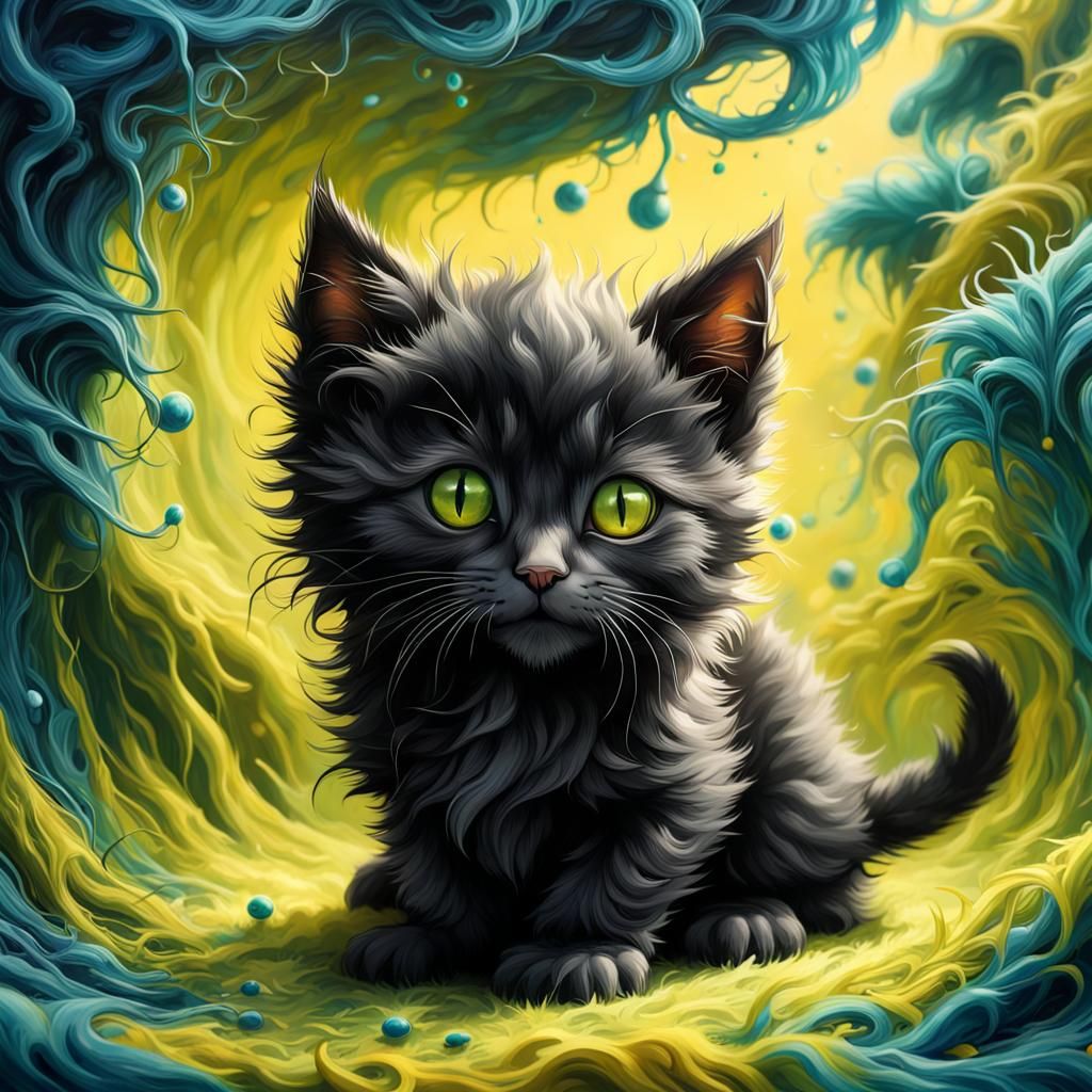 Two Detailed Kittens with Contrasting Fur and Eyes