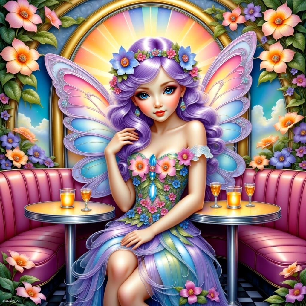 Ethereal Fairy in Retro Diner Psychedelic Oil Painting Style