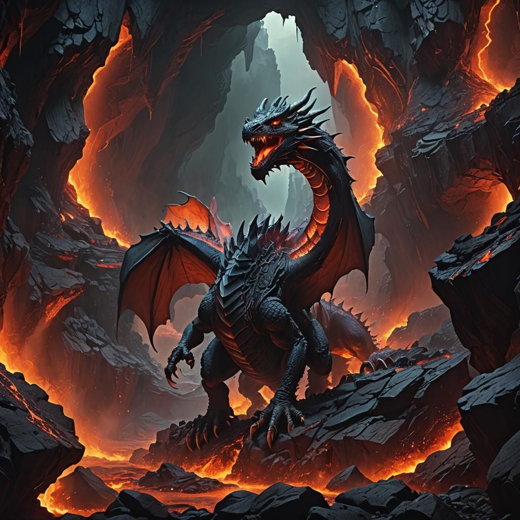 Mystical Lava Dragon in a Cavern