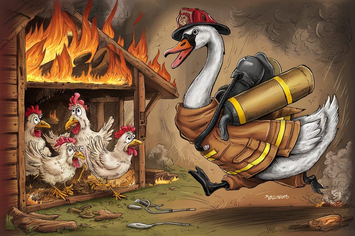 Heroic Swan Rescues Hens from Burning Coop
