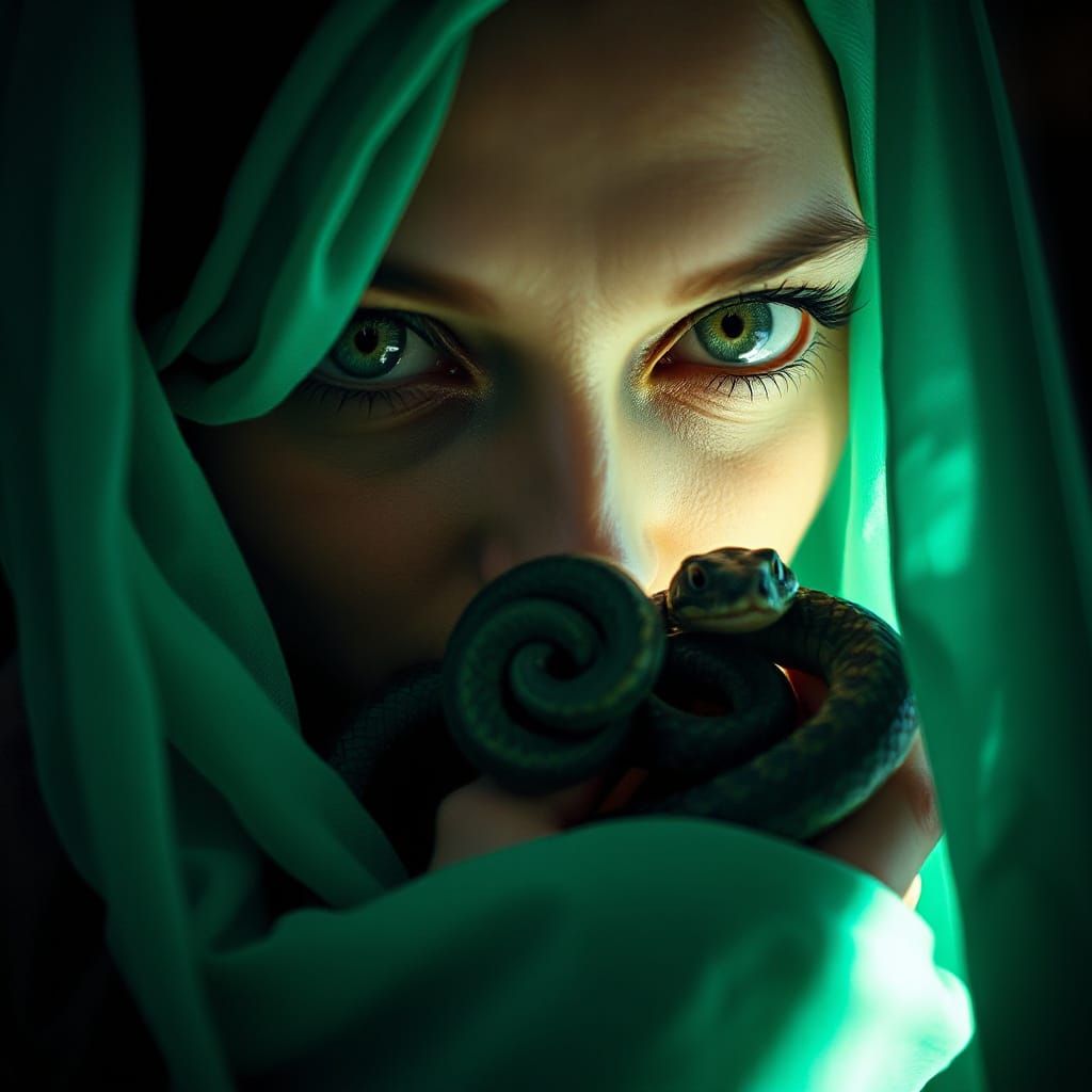 Mesmerizing Green Eyes in Renaissance-Inspired Portrait