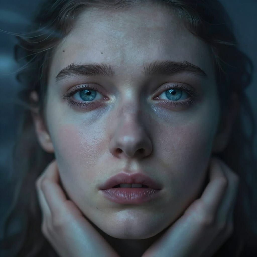 Emotive Portrait Reflecting Inner Storm with Cold Light